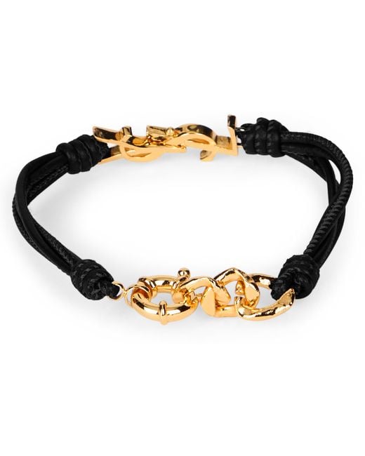 Saint Laurent Black Leather Bracelet With Logo Bracelets