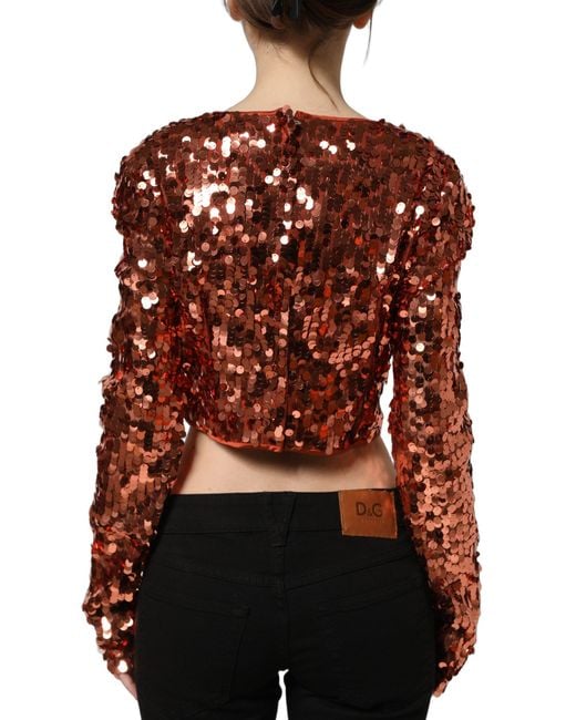 Dolce & Gabbana Black Sequined Long Sleeves Crop Blouse Top Nylon