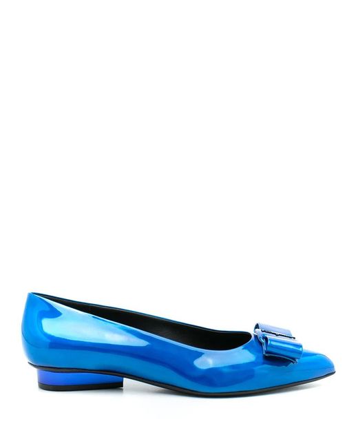 Ferragamo Blue Viva Ballet Flat Shoes