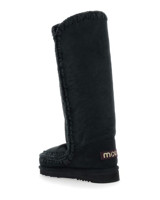 Mou Black Eskimo Boots With Braided Effect And Logo Patch On The Rear