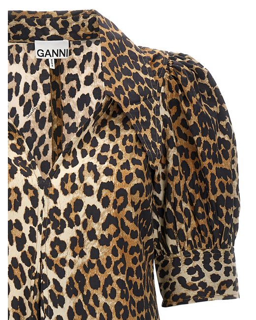 Ganni Natural Animal Print Midi Dress