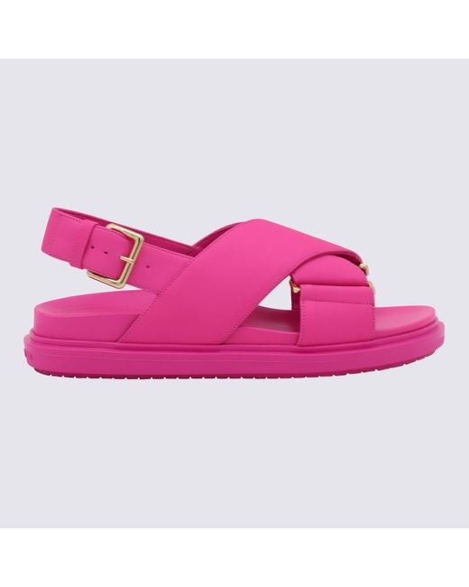 Marni Pink Fucshia Leather Fussbett Sandals