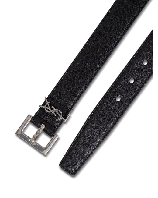 Saint Laurent Black Leather Belt Lamb for men