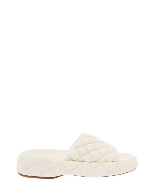 Bottega Veneta White Quilted Leather Slide Sandals Woma
