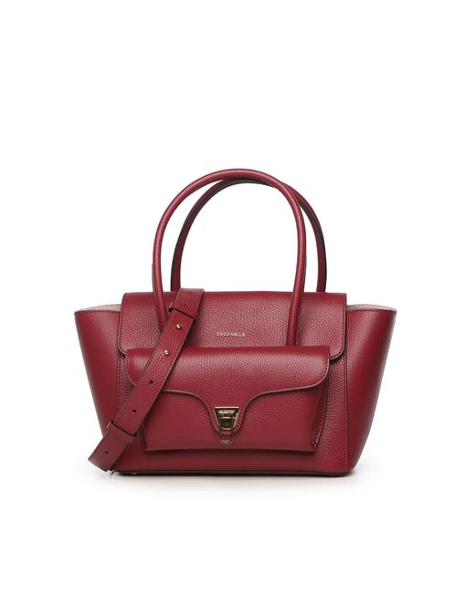 Coccinelle Red Double Beat Medium Leather Bag