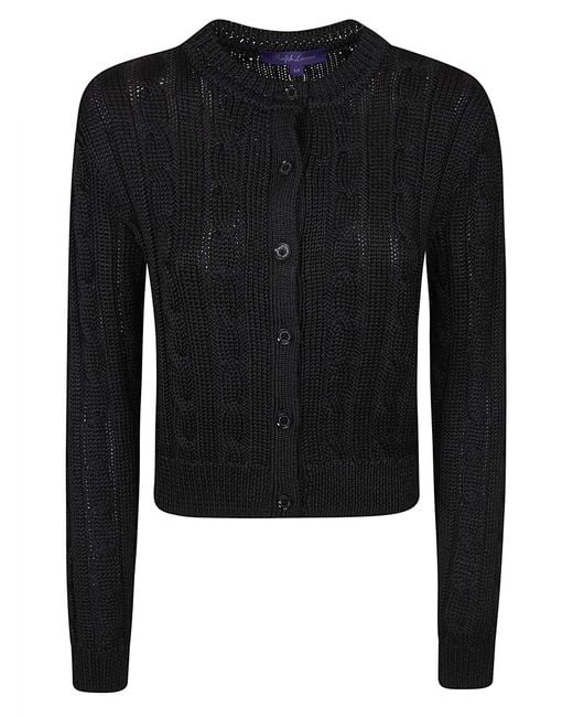 Ralph Lauren Black Crp Cbl Crd-Long Sleeve-Cardigan Silk (Tussah) Maglia