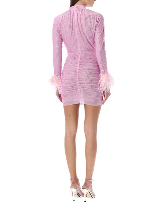 Self-Portrait Pink Rhinestone Feather Mesh Mini Dress