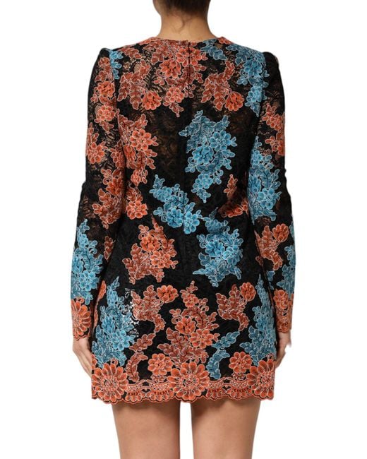 Dolce & Gabbana Black Floral Lace Long Sleeve Dress