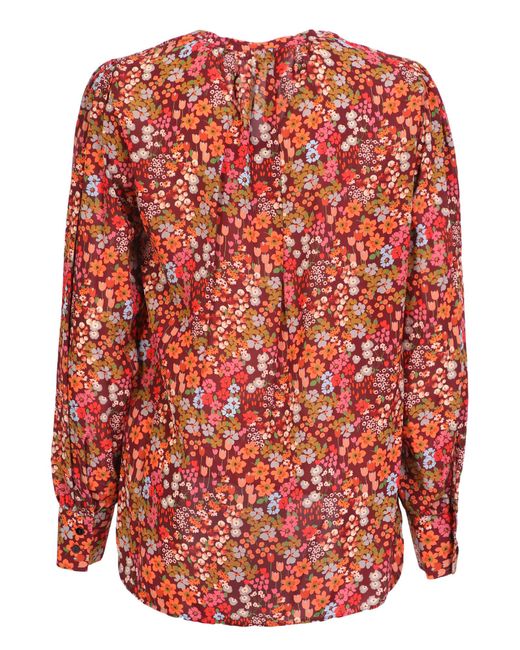 Xacus Red Floral Pattern Oversized Viscose Blouse