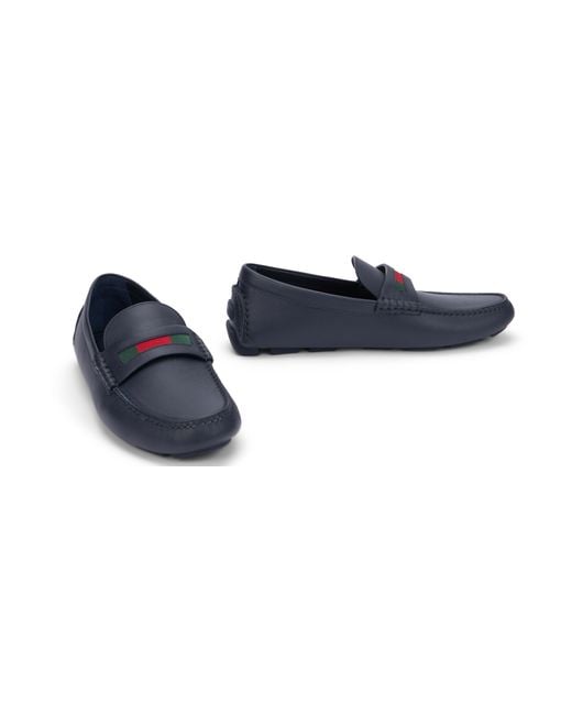 Gucci Blue Leather Driver Moccasin Calf Skin Loafers for men