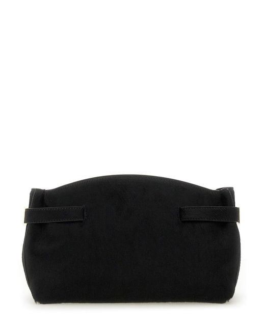 Ferragamo Black Hug Soft Bag Short Hair Calf Clutch
