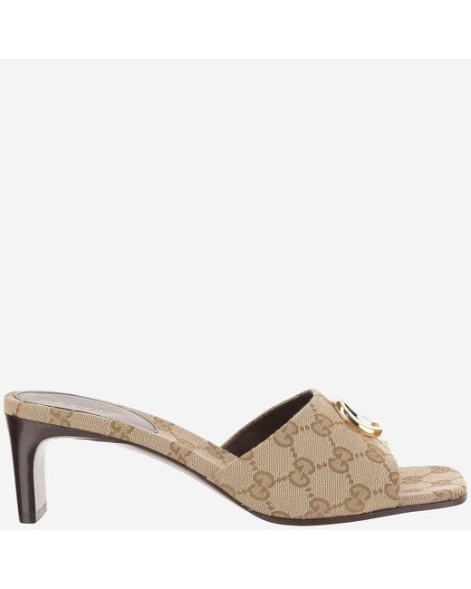 Gucci Brown Slider Sandals Gg Canvas Polyester