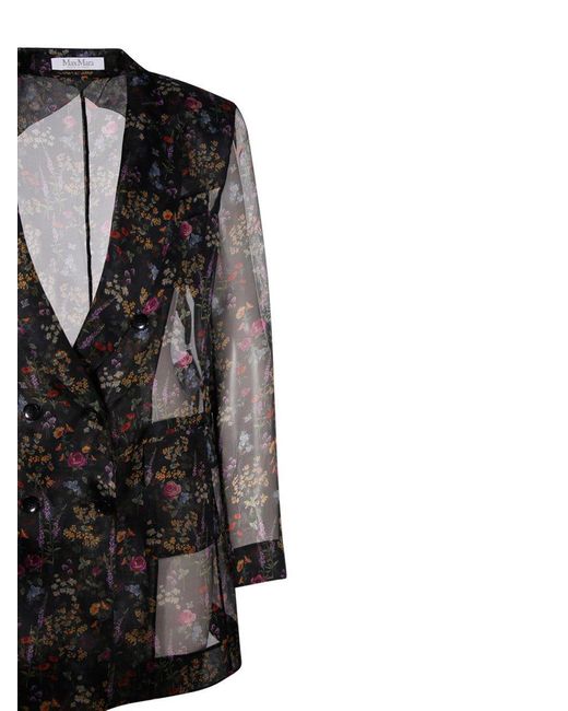 Max Mara Black Floral Printed Sheer Jacket