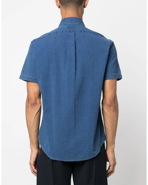 Polo Ralph Lauren Blue Seersucker Logo Short Sleeve Shirt Clothing Polo & T-Shirts for men
