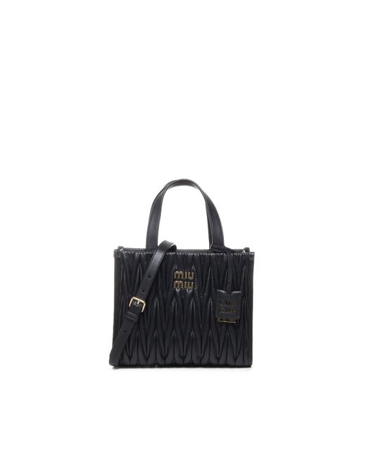 Miu Miu Black Nappa Leather Quilted Shopping Bag