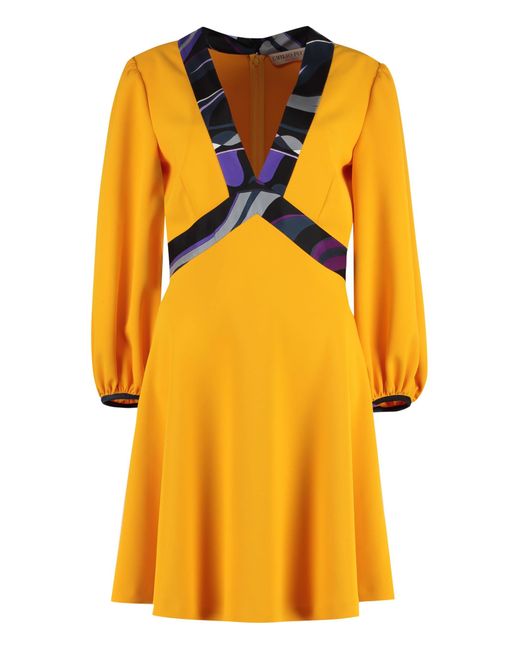 Emilio Pucci Yellow Mini Dress With Flame Inserts