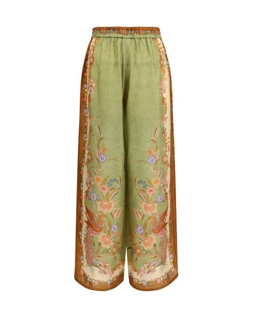 Zimmermann Green Relaxed Silk Pants Indra Khaki