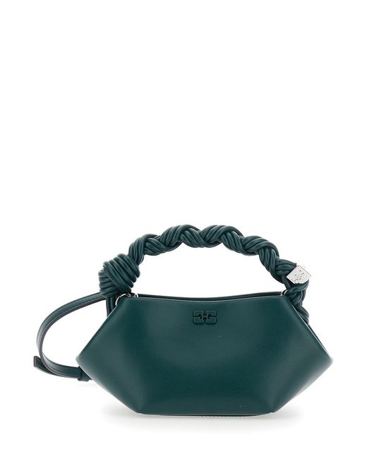 Ganni Green Leather Banner Handbag Handbags