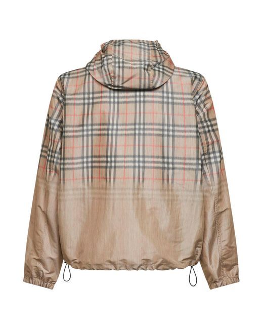 Burberry Natural Sand Gradient Check Hooded Jacket Viscose Bomber for men
