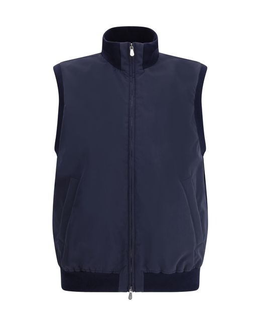 Brunello Cucinelli Blue Sleeveless Vest Jacket Polyester; Polyamide for men