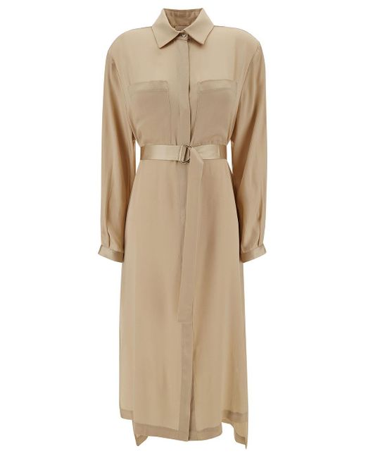 Semicouture Natural Philipa Long Champagne Chemisier Dress With Belt