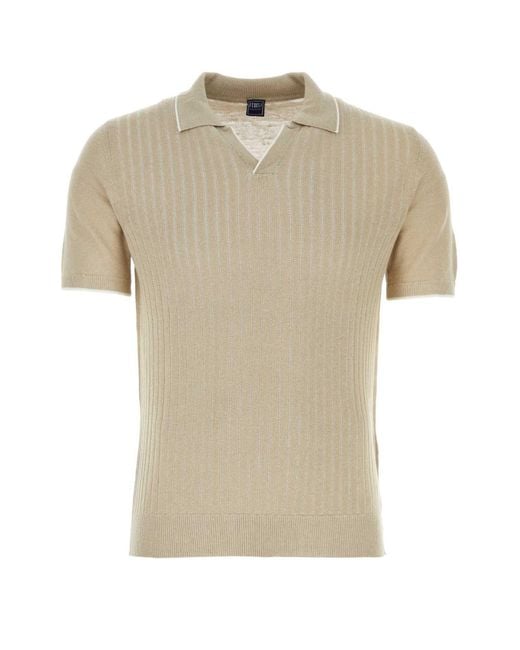 Fedeli Natural Sand Linen Blend Twist Polo Shirt for men