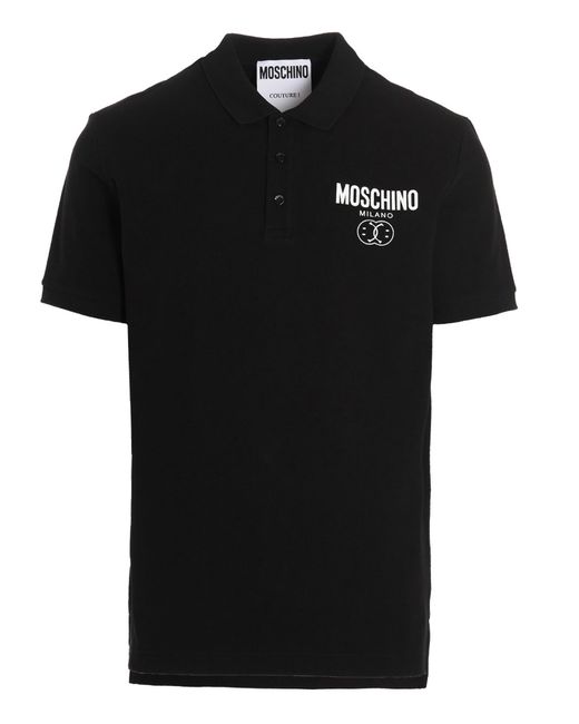 Moschino Cotton Double Smile Polo Shirt in White/Black (Black) for Men ...