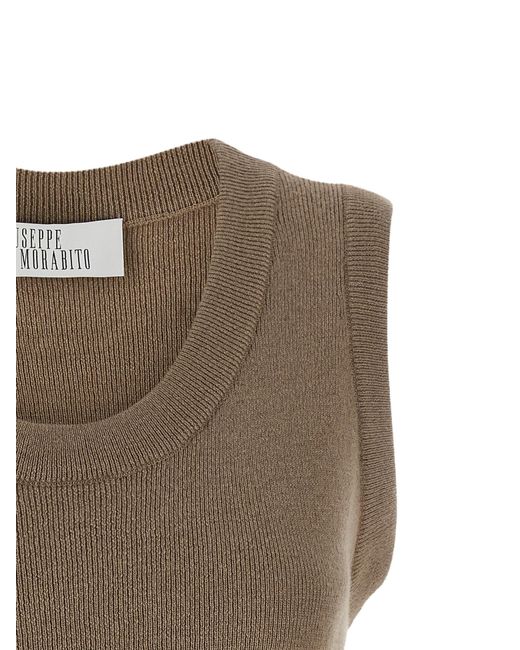 GIUSEPPE DI MORABITO Brown Virgin Wool Sleeveles T-Shirt