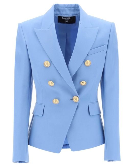 Balmain Blue Fitted Double-breasted Jacket