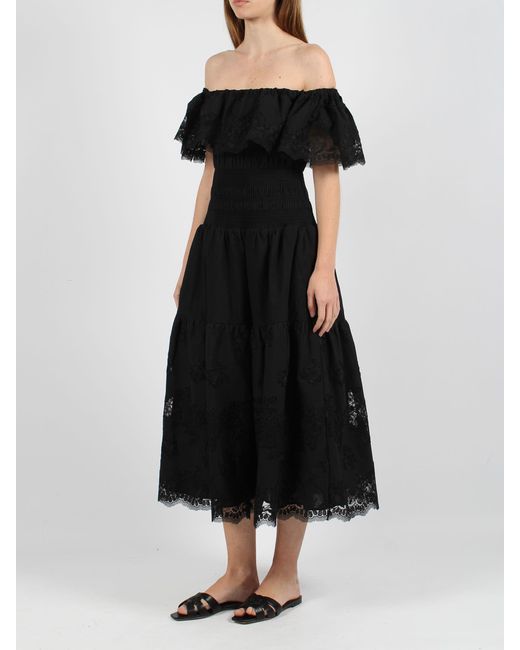 Self-Portrait Black Cotton Midi Dress