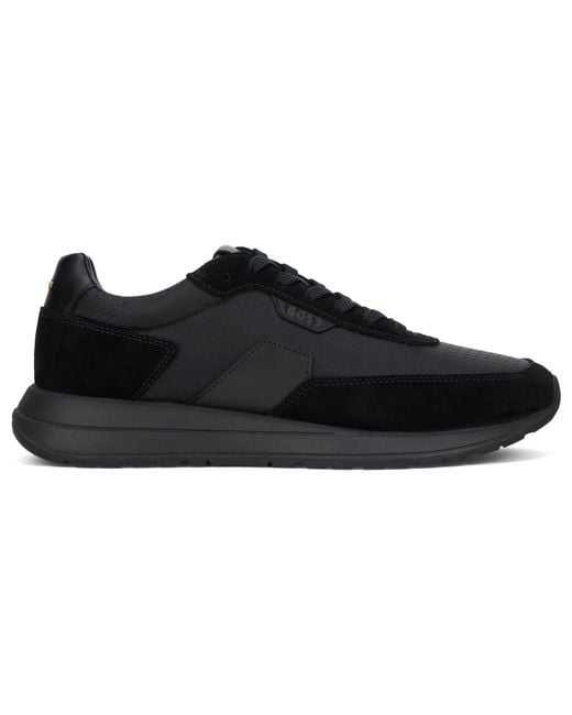 Boss Black Low-Top Leather And Fabric Sneakers Calfskin Trainers for men
