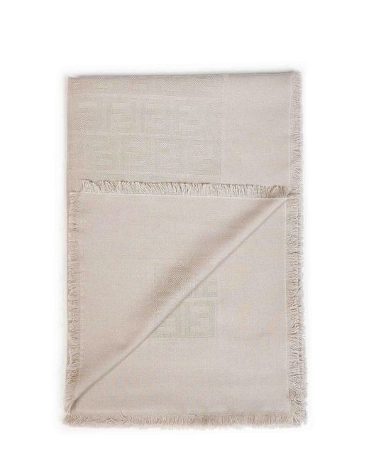 Fendi Natural Silk Taupe Ff Wool And Silk And Cashmere Shawl<Br