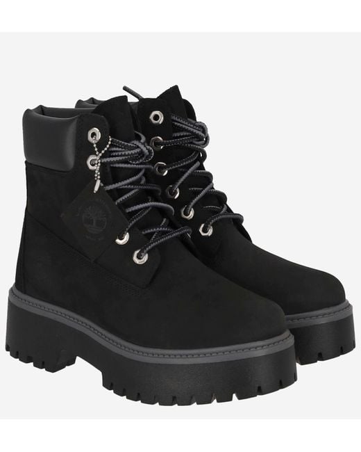 Timberland Black Stone Street Leather Platform Ankle Boots