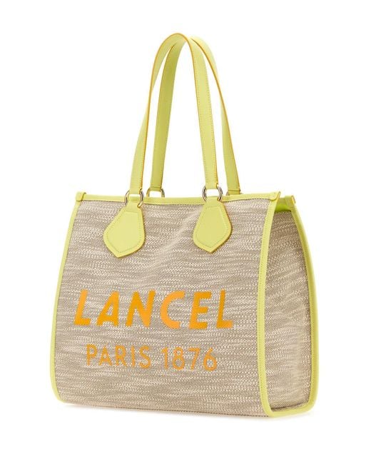 Lancel Yellow Canvas Summer Shopping Bag