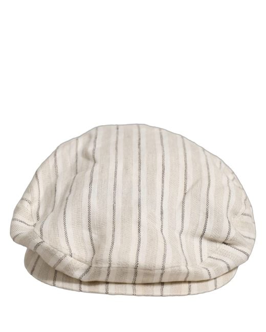 Dolce & Gabbana Gray Striped Linen Newsboy Capello Hat for men