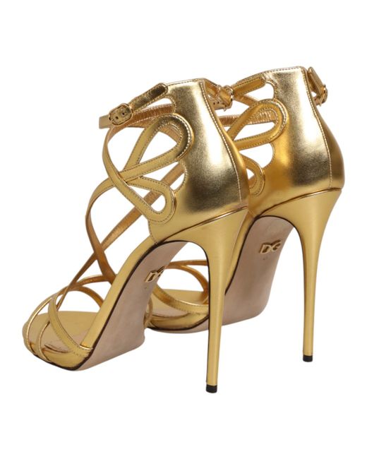Dolce & Gabbana Metallic Leather Keira Heels Sandals Shoes Lamb
