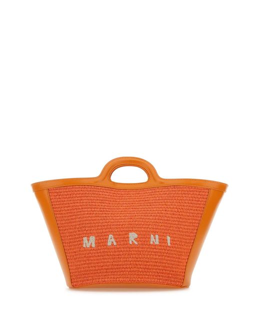Marni Orange Leather And Raffia Small Tropicalia Summer Handbag
