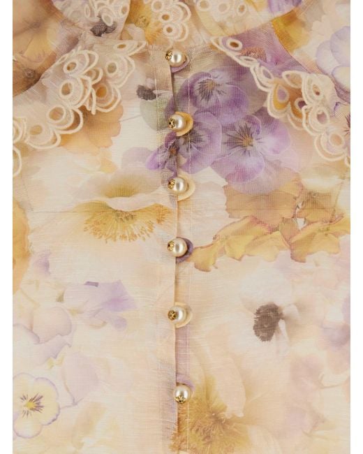 Zimmermann Natural Blouse With Floral Print And Ruched Details