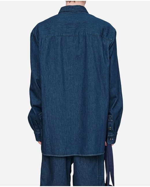 A.P.C. Blue Button-Down Denim Shirt With Logo Detail for men