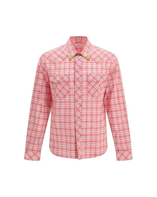 Versace Pink Slim Checked Cotton Poplin Shirt for men