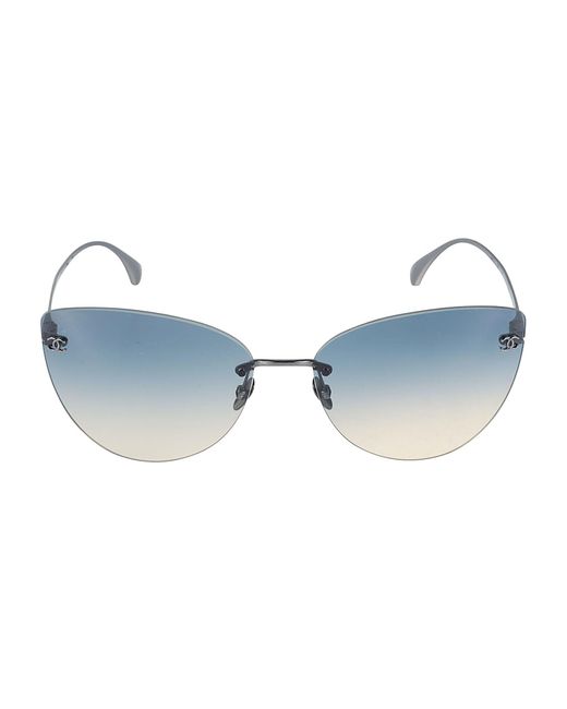 Chanel Blue Cat-eye Rimless Sunglasses