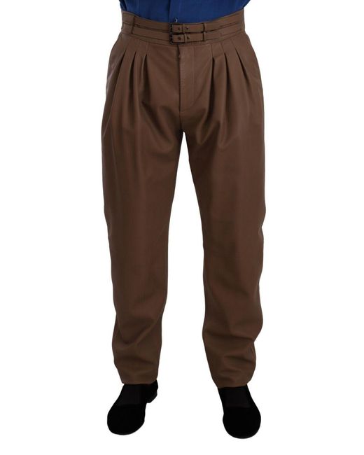 Dolce & Gabbana Black Brown Leather Tapered High Waist Pants for men