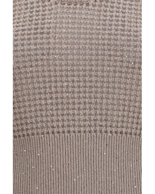 Brunello Cucinelli Gray Perforated Sequin Tank Top Cotton; Polyester