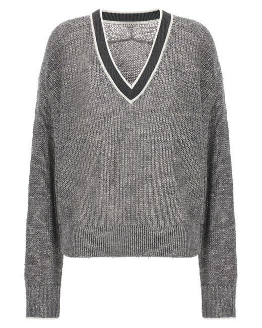 Brunello Cucinelli Gray College Sweater