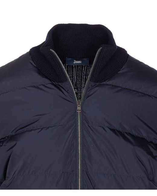 Herno Blue Knitted And Padded Cardigan for men