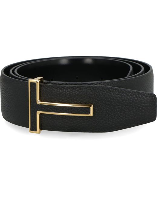 Tom Ford Black Grainy Leather Belt for men