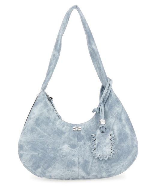 Ganni Blue Medium Bleached Hobo Bag Recycled Polyester Shoulder