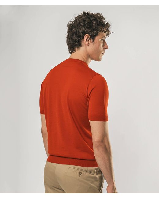 Larusmiani Red Wool T-Shirt Mentone Round Neck for men