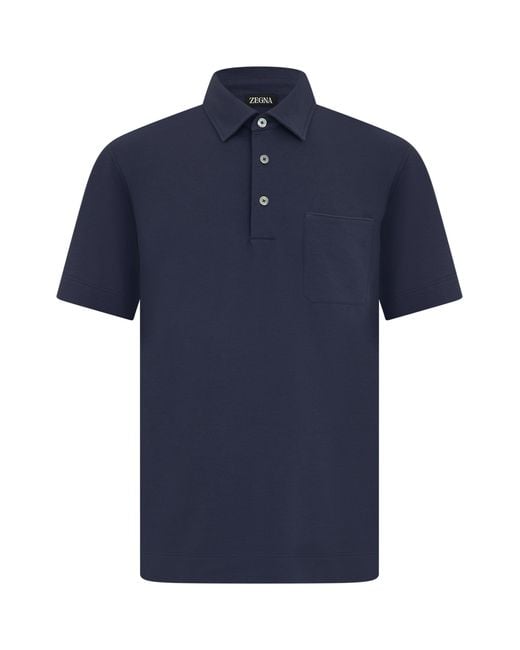 Zegna Blue Polo Shirt With Pocket, Cotton for men
