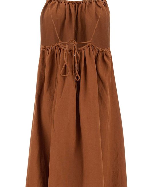 Sun 68 Brown Tank Linen And Viscose Dress